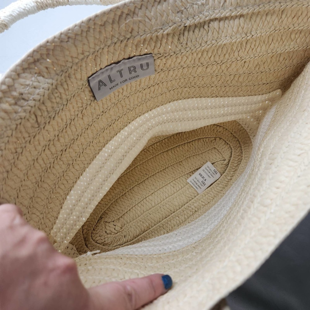Altru Women's Tan White Pom Pom Tassel Beach Shopping Straw Woven Tote Bag - Picture 5 of 8